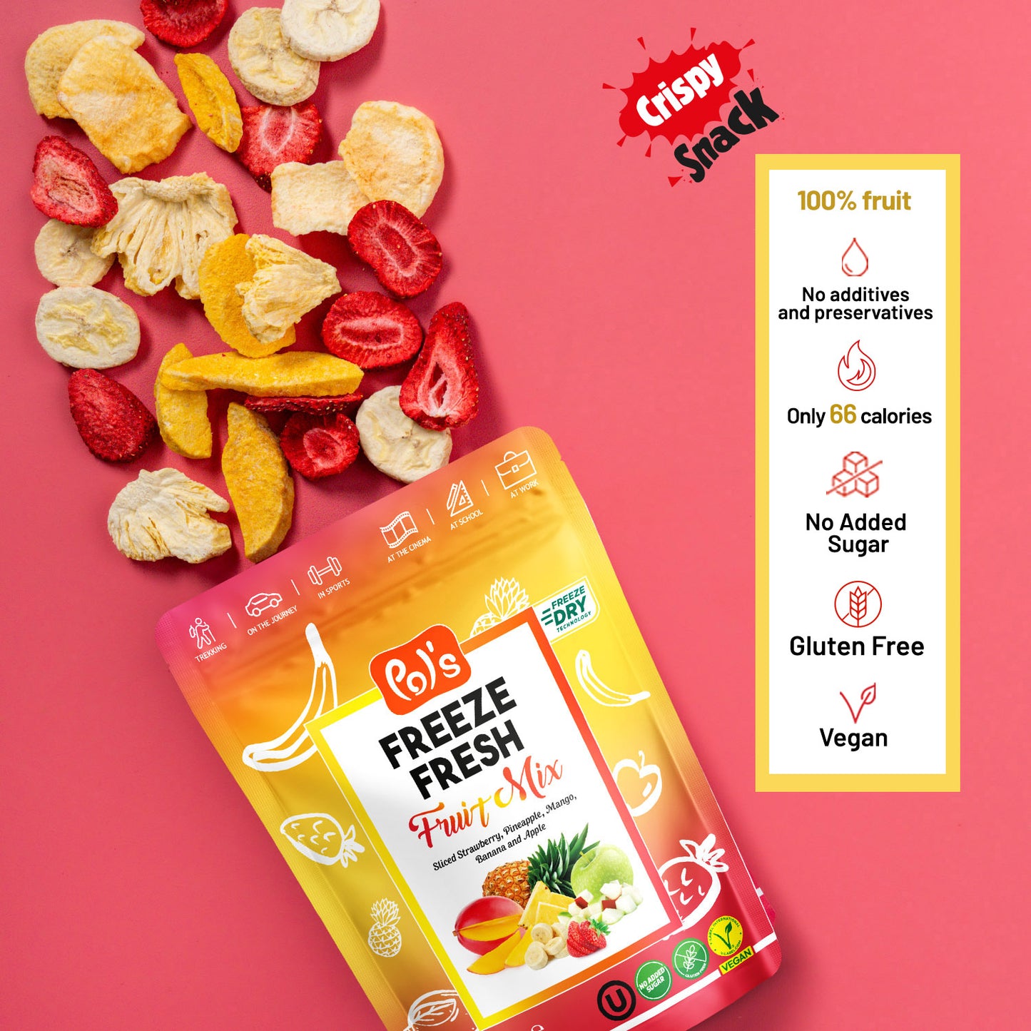 Healthy freeze-dried fruit mix – includes mango, apple, banana, pineapple & strawberry. No added sugar, 100% natural.