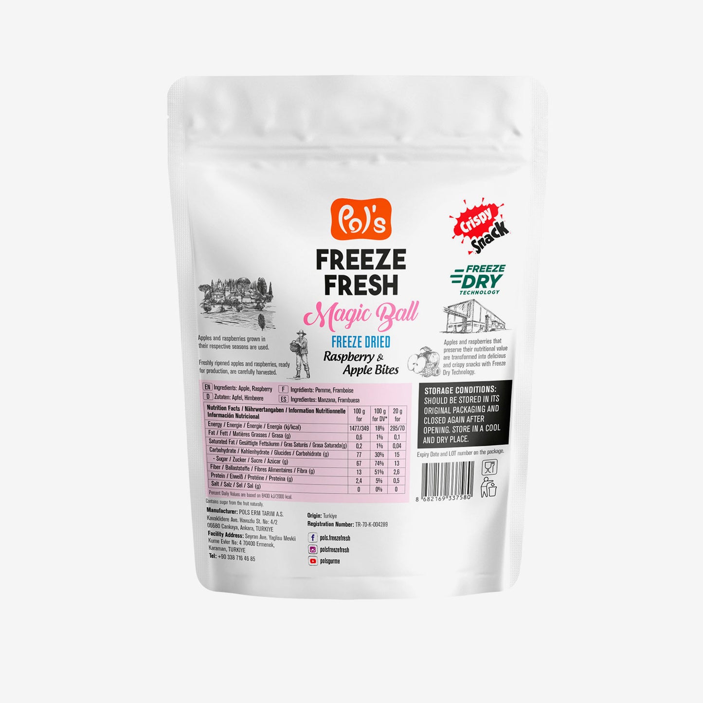 Raspberry & Apple Freeze-Dried Snacks | Pol's Freeze Fresh- 10 Pack