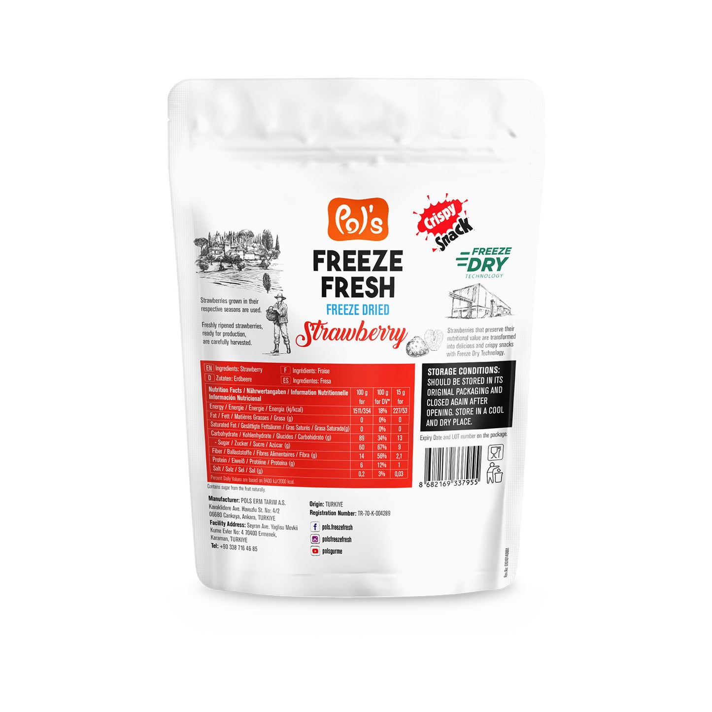 Strawberry Freeze-Dried Fruit Snacks | Pol's Freeze Fresh- 10 Pack