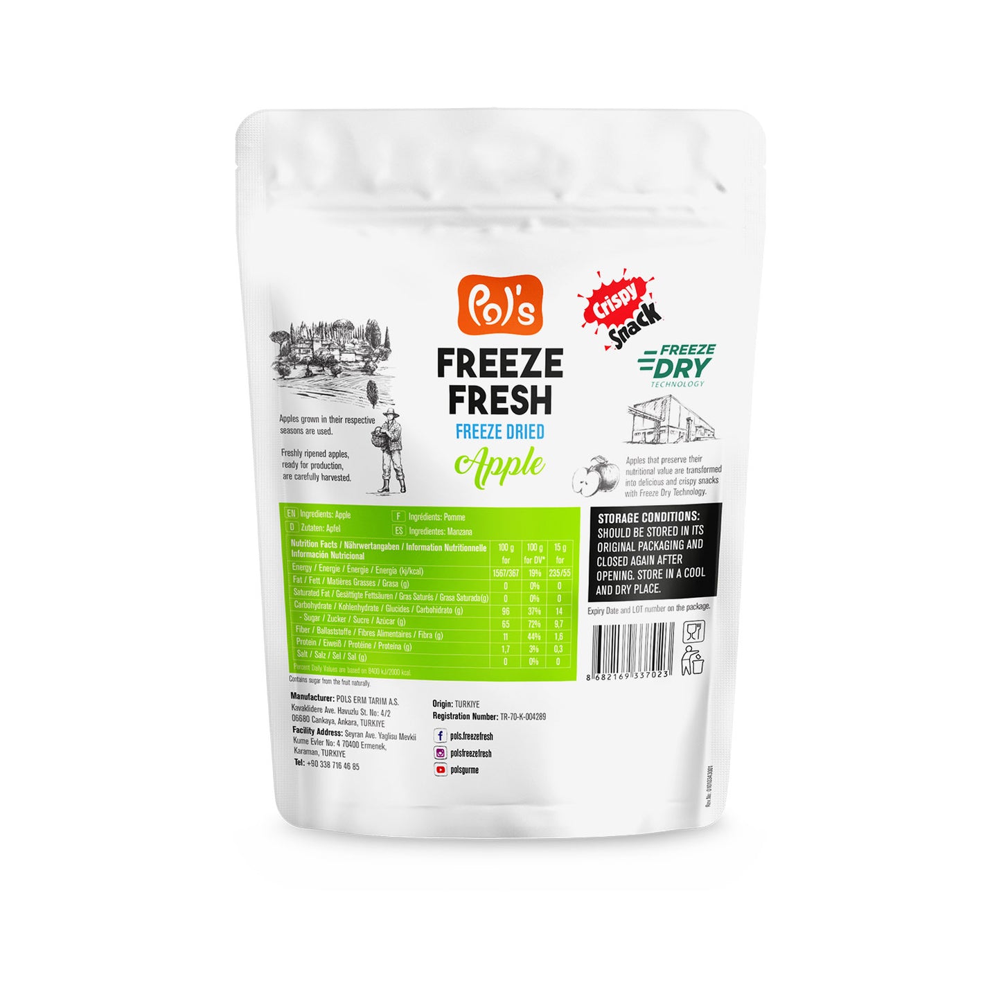 Apple Freeze-Dried Fruit Snacks | Pol's Freeze Fresh- 10 Pack